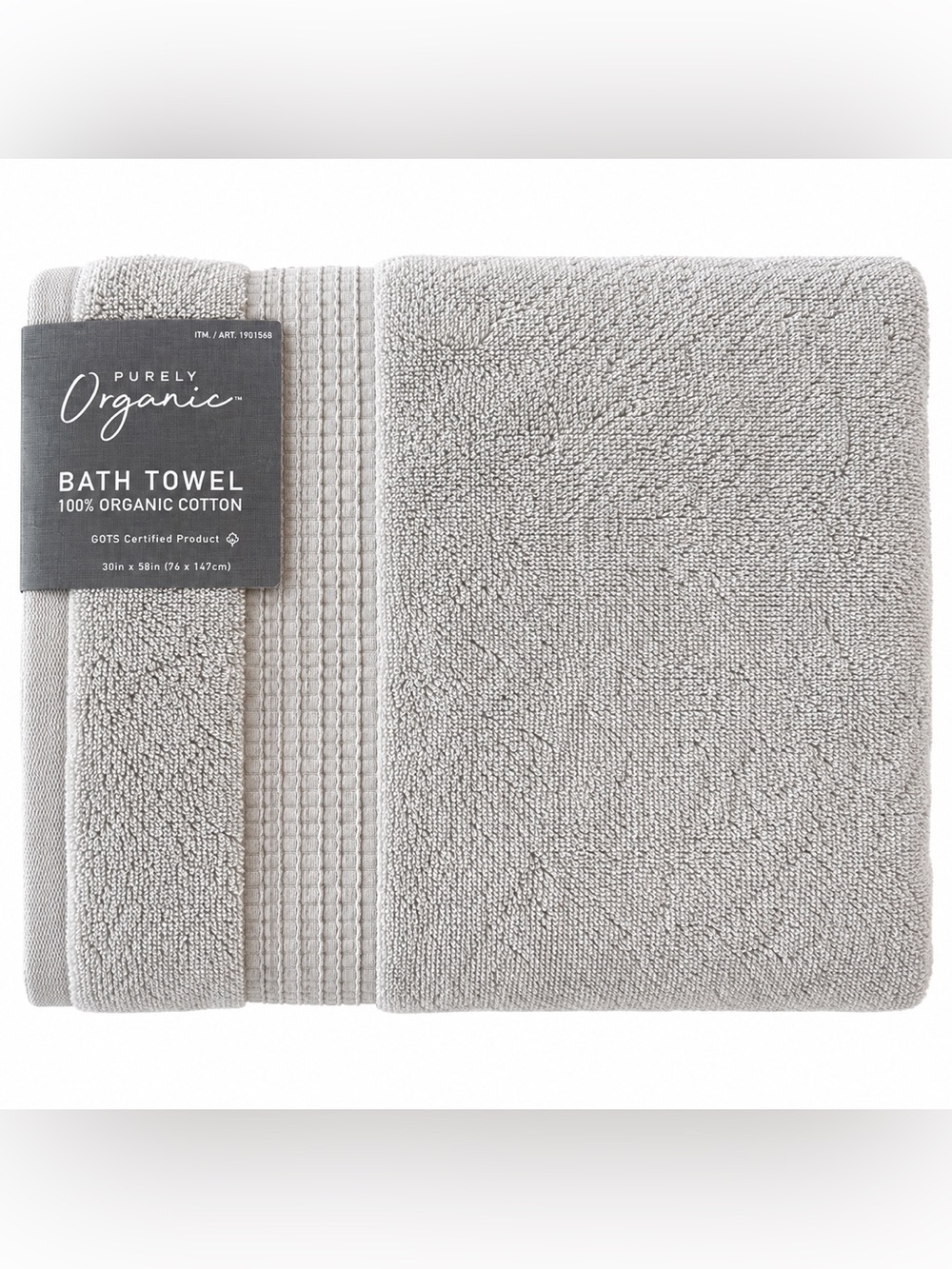 Purely Organic 100% Cotton Bath Towels Gray 30x58 Set of 2